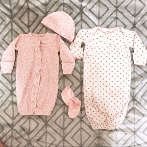 Newborn Girl Gown with Matching Hat & Booties